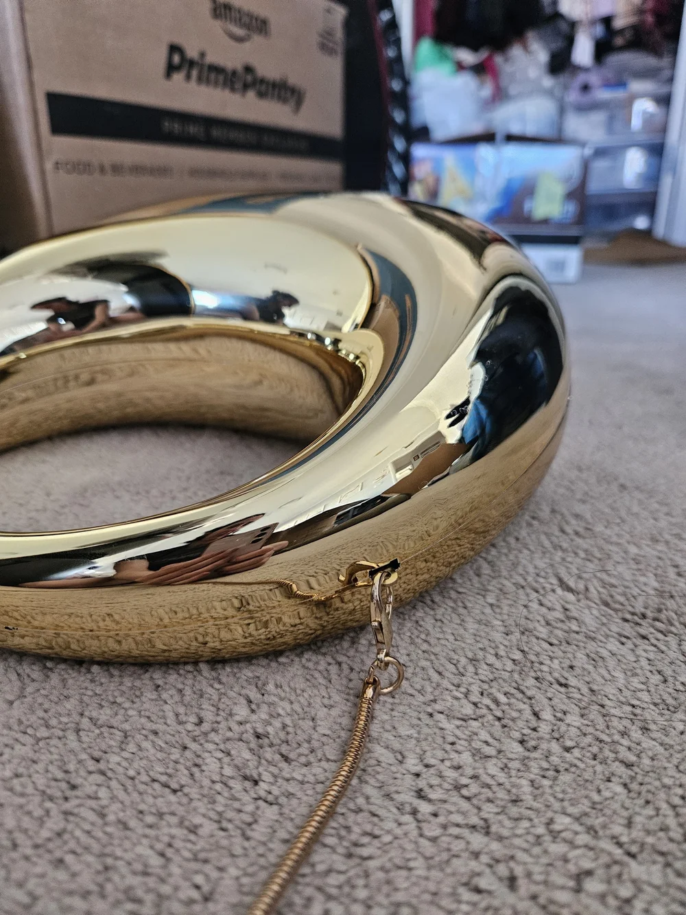 Gold Metallic Spiral Crossbody Bag - Elegant Women’s Evening Hand Bag